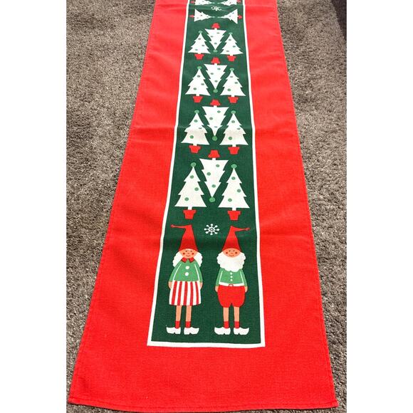 Swedish Style Christmas Table Runner Gnome and Tree Pattern Red/Green Holiday - Picture 1 of 7